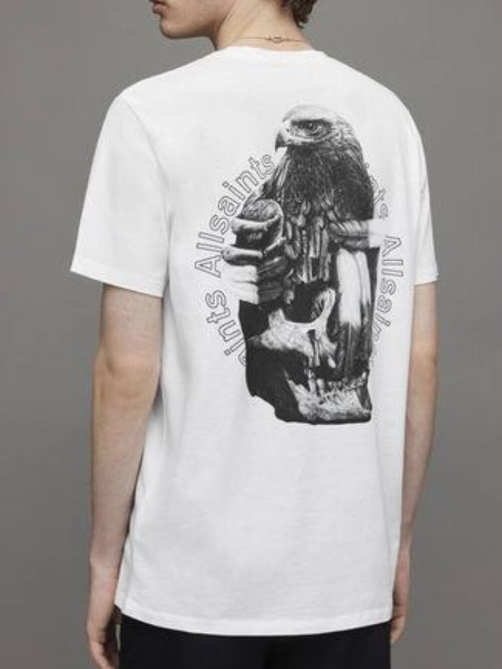 ALLSAINTS Quill Crew Tee M Oversized White Black Organic Cotton Punk Street